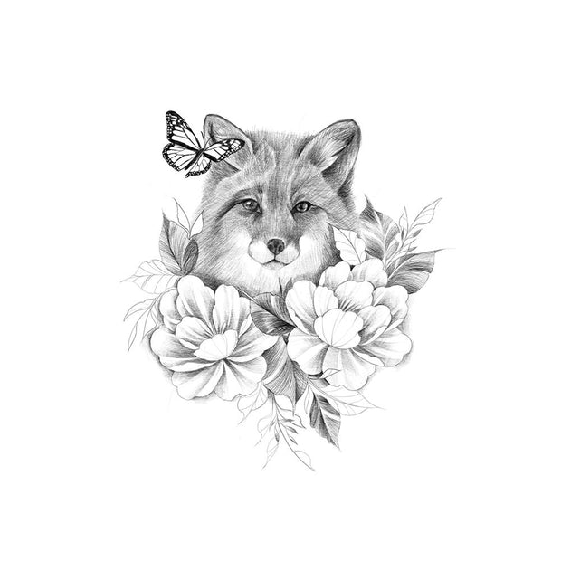 Fox with Peonies