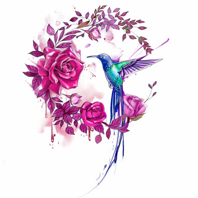 One Hummingbird with Rose