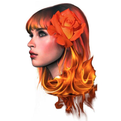 Hair on flames lady
