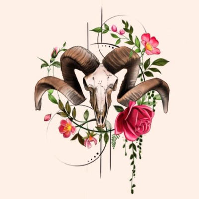 Goat Skull with Flowers