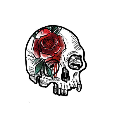 Skull with Watercolor Rose