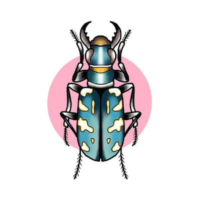 Blue and Mustard Beetle with Pink Circle