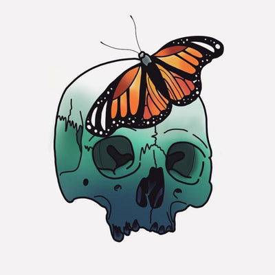 Blue Ombre Skull with Monarch Butterfly